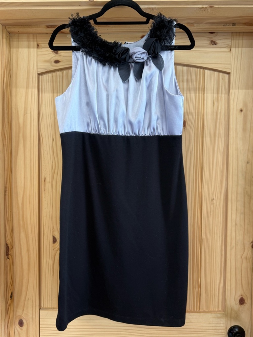 Tiana B. Silver and Black Cocktail Floral-Trim Dress